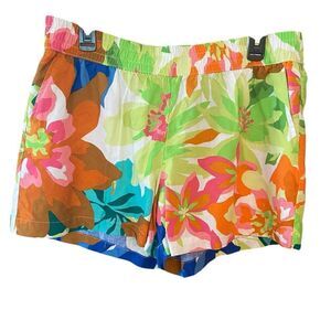 Alani Noelle Sz M Green Yellow Linen/Rayon Floral Adj. Waist Summer Shorts